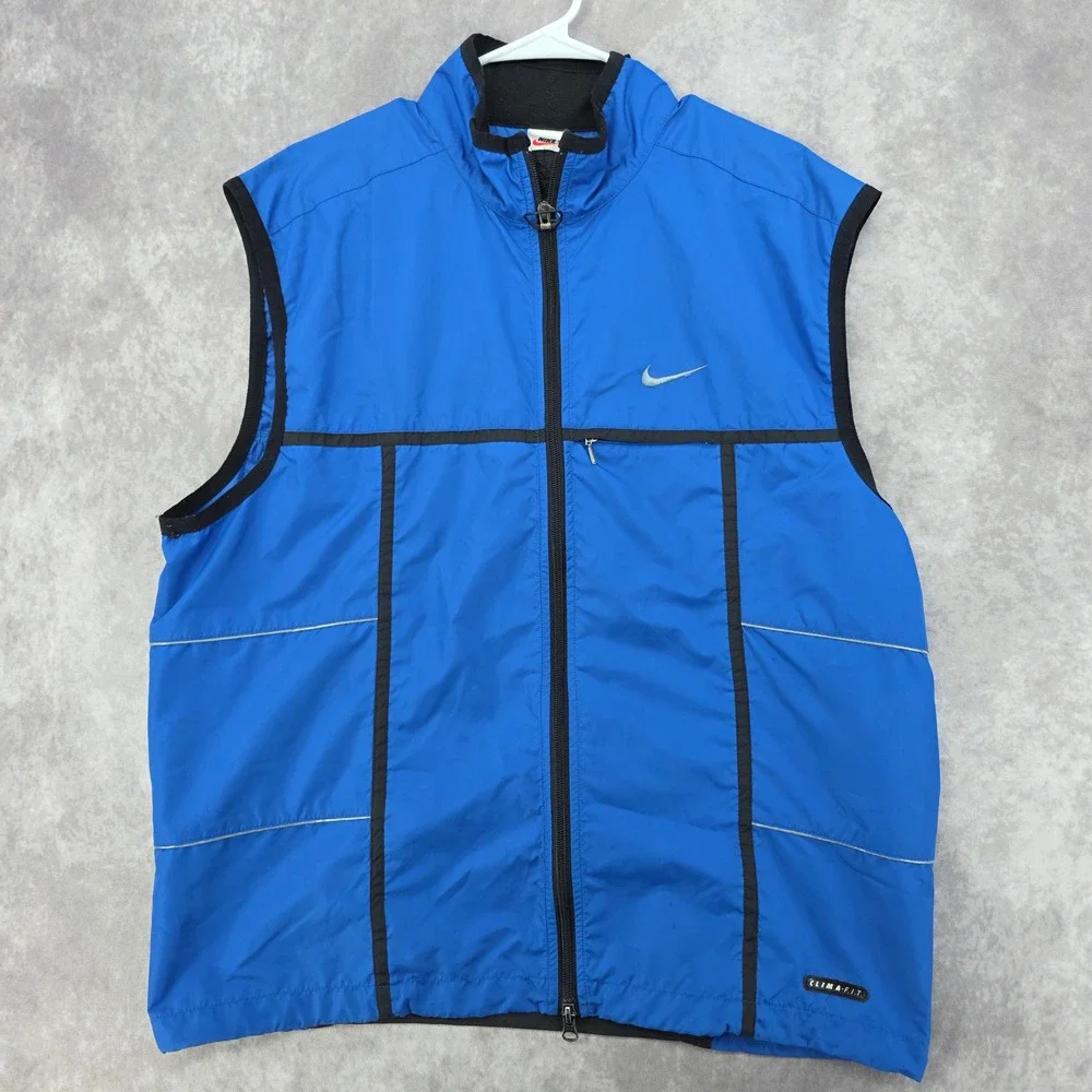 Vintage Nike Clima-FIT Windbreaker Vest Mens Large Blue Full Zip Reflective